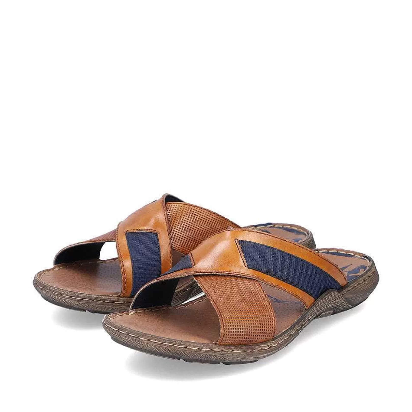 Online Men'S Mules Chestnut Brown-Royal Blue Men'S Mules & Slippers