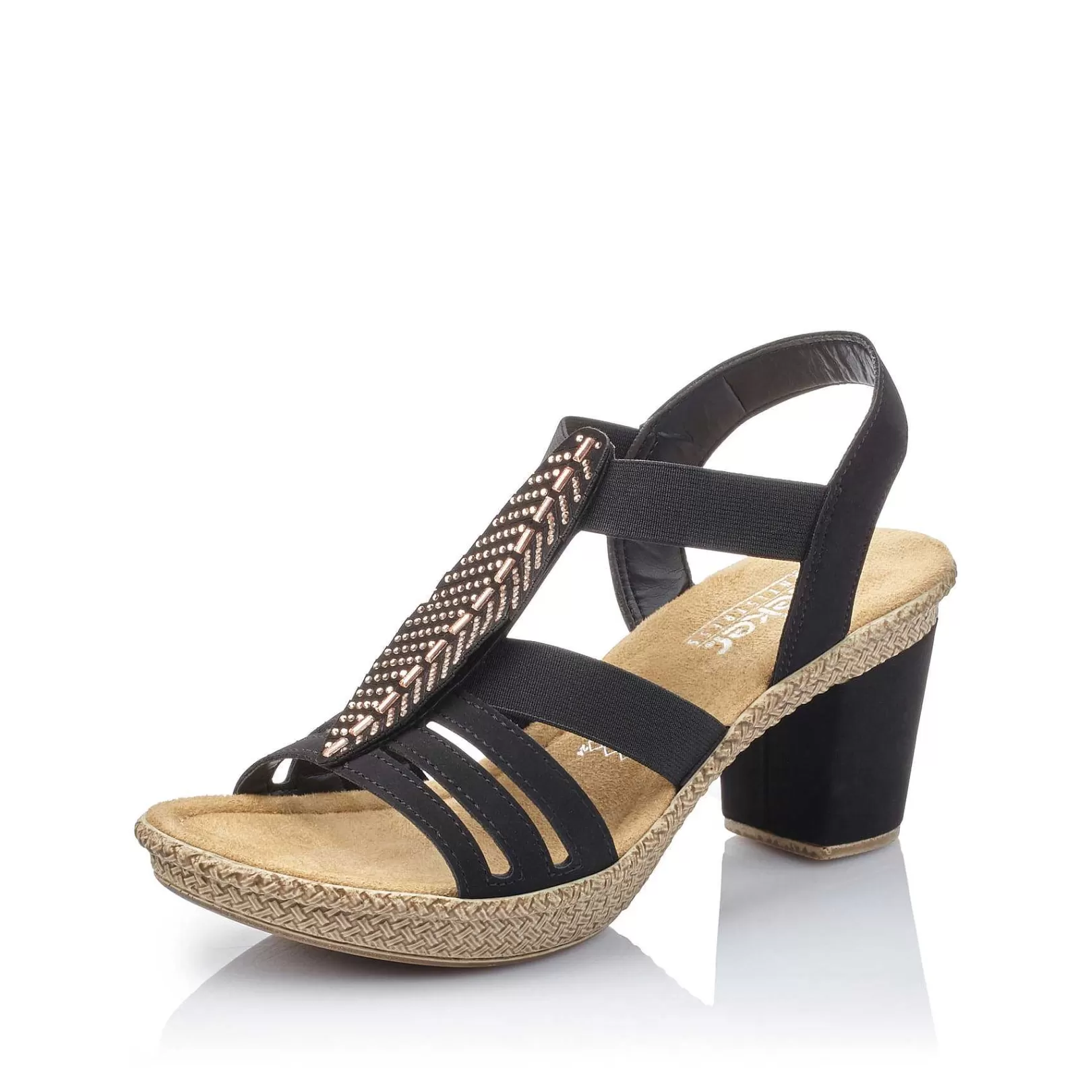 Shop Women'S Strappy Sandals Jet Black Ladies Heeled Shoes