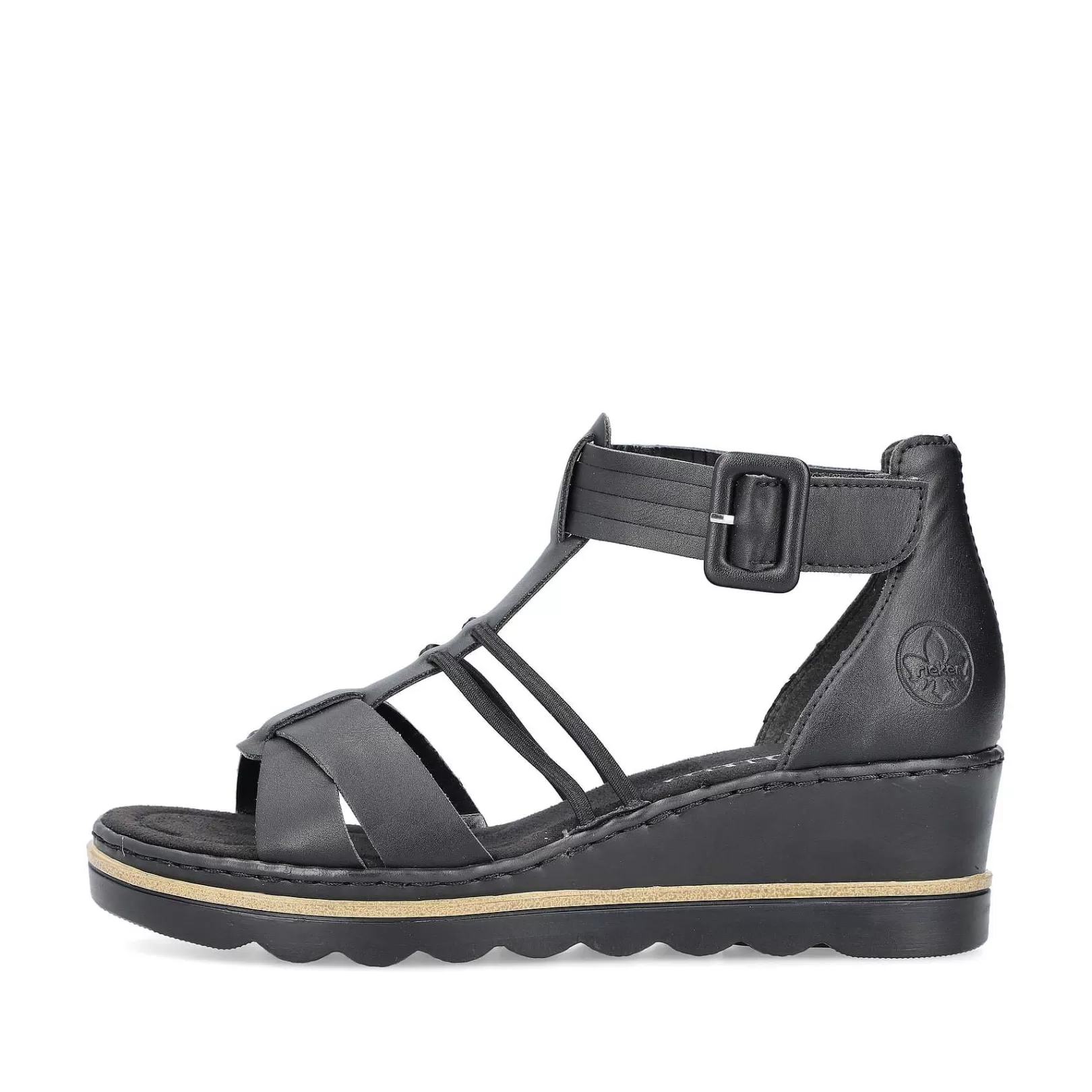 Clearance Women'S Wedge Sandals Asphalt Black Ladies Heeled Shoes