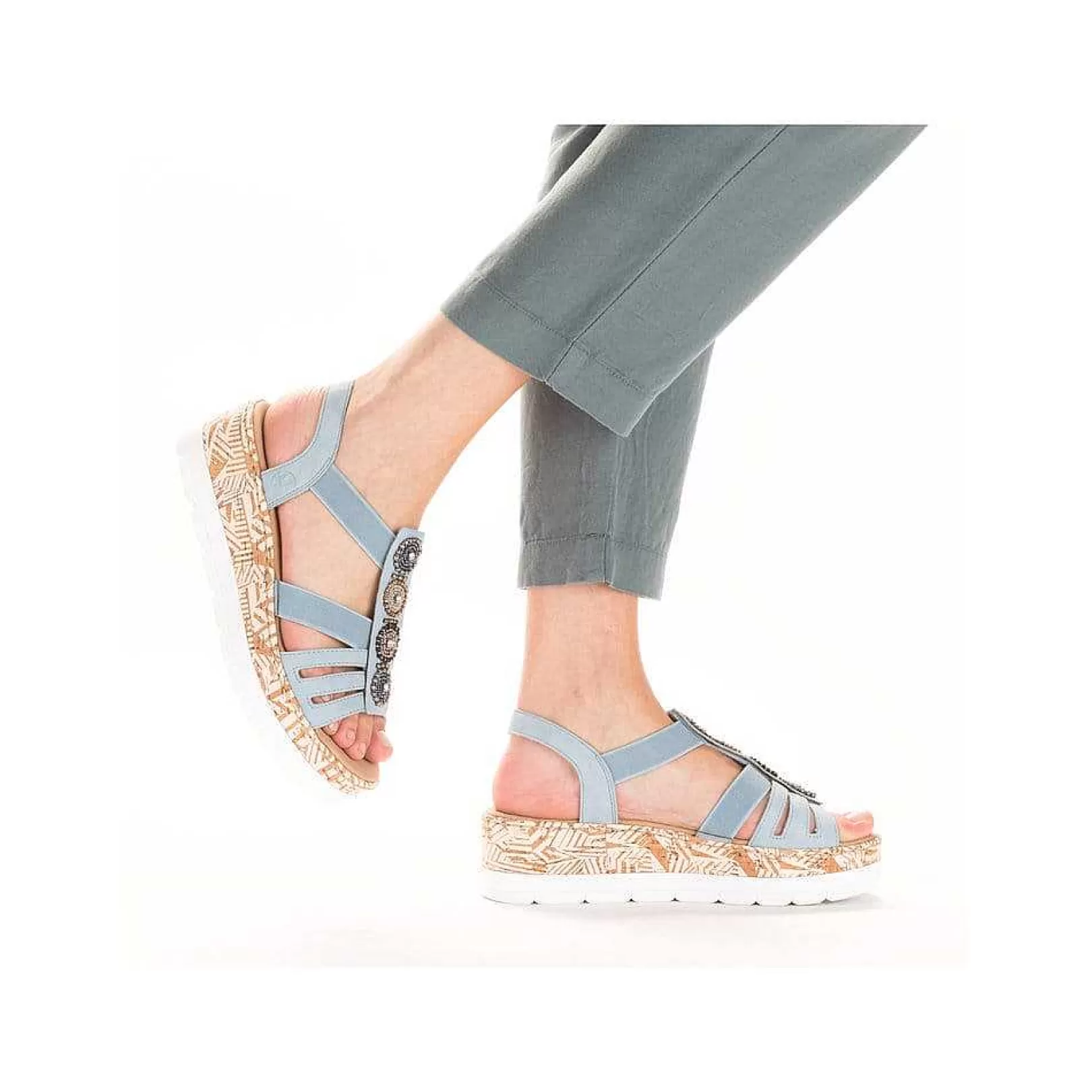 Outlet Women'S Wedge Sandals Sky Blue-Beige Ladies Heeled Shoes